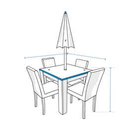 product photo of Custom Square/Rectangle Outdoor Table With Chairs Set w/ Umbrella Hole Covers